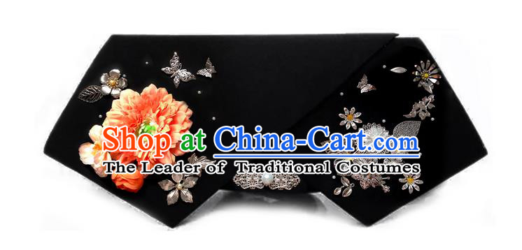 Traditional Ancient Chinese Hair Jewellery Accessories, Chinese Qing Dynasty Manchu Palace Lady Headwear Zhen Huan Big La fin Pink Flowers Headpiece, Chinese Mandarin Imperial Concubine Flag Head Hat Decoration Accessories for Women
