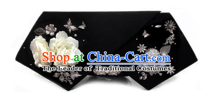 Traditional Ancient Chinese Hair Jewellery Accessories, Chinese Qing Dynasty Manchu Palace Lady Headwear Zhen Huan Big La fin White Flowers Headpiece, Chinese Mandarin Imperial Concubine Flag Head Hat Decoration Accessories for Women
