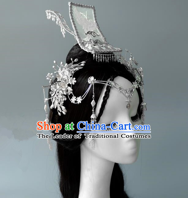 Traditional Handmade Chinese Ancient Classical Hair Accessories Bride Wedding Barrettes Frontlet Hair Coronet Complete Set, Xiuhe Suit Tassel Hair Sticks Hair Jewellery, Hair Fascinators Hairpins for Women