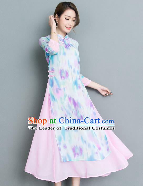 Traditional Ancient Chinese Young Women Cheongsam Dress Republic of China Tangsuit Stand Collar Blouse Dress Tang Suit Clothing for Women