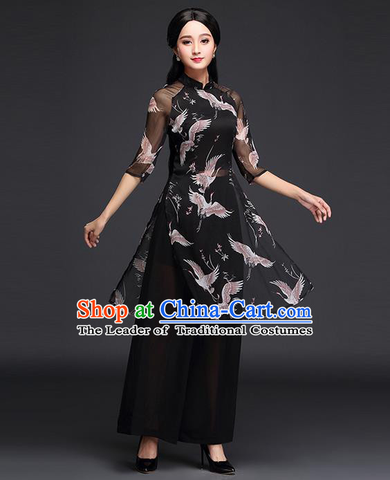 Traditional Ancient Chinese Young Women Cheongsam Dress Republic of China Tangsuit Stand Collar Blouse Dress Tang Suit Clothing for Women