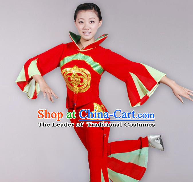 Traditional Chinese Yangge Fan Dancing Costume, Folk Dance Yangko Costume Drum Dance Mandarin Sleeve Clothing for Women