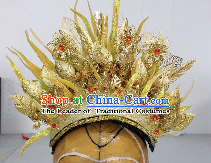 Traditional Ancient Thailand Kingdom Classical Queen Hair Accessories Props, Indonesia Empress Headwear Hair Ornaments Royal Crown for Women