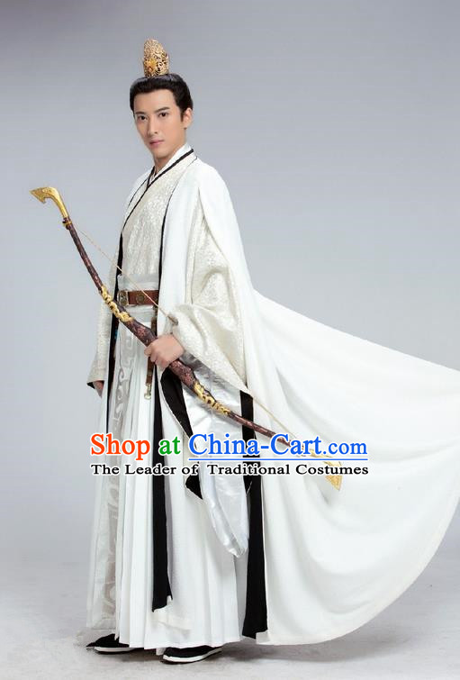 Traditional Chinese Ancient Swordsman Costume and Headwear Complete Set, China Northern and Southern Dynasties Prince Tokgo World Nobility Childe Hanfu Clothing for Men