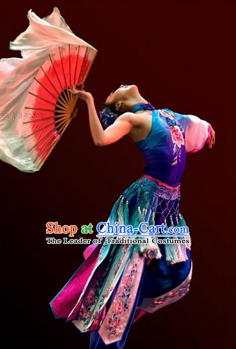 Traditional Chinese Ancient Water-Sleeve Yangge Fan Dance Dress, Folk Dance Yangko Costume For Women