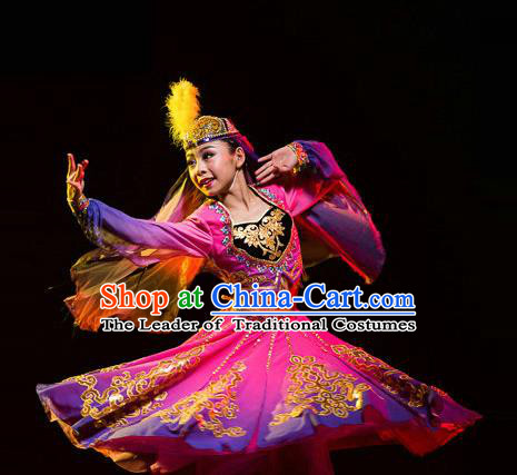 Traditional Chinese Uyghur Nationality Dancing Costume, Folk Dance Ethnic Costume, Chinese Minority Nationality Uigurian Dance Costume for Women
