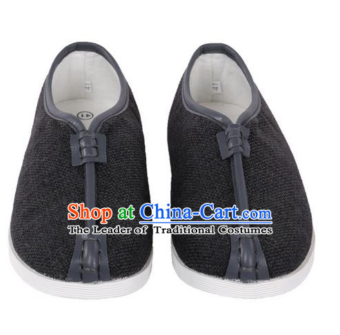 Top Grade Kung Fu Martial Arts Shoes Pulian Shoes, Chinese Traditional Tai Chi Linen Shoes Cloth Zen Deep Grey Shoes for Women for Men