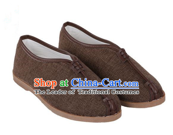 Top Grade Kung Fu Martial Arts Shoes Pulian Shoes, Chinese Traditional Tai Chi Linen Shoes Cloth Zen Brown Shoes for Women for Men