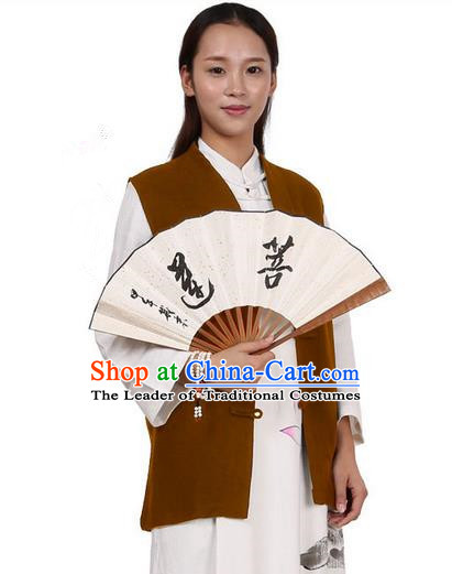Top Chinese Traditional Costume Tang Suit Plated Buttons Upper Outer Garment Vest, Pulian Zen Clothing Republic of China Waistcoat Coffee Cappa for Women