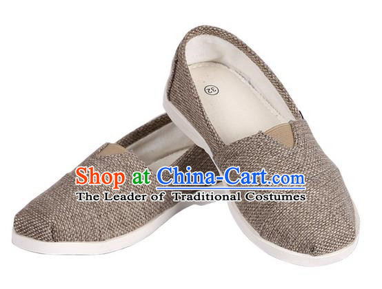 Top Chinese Traditional Linen Kong Fu Shoes, Pulian Zen Shoes China Martial Art Light Brown Cloth Shoe for Men