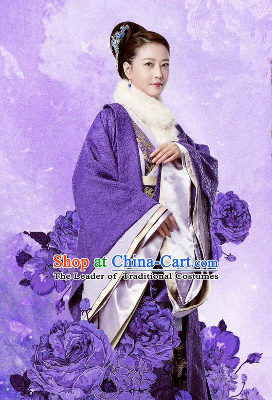 Traditional Chinese Ancient Song Dynasty Imperial Consort Costume and Headpiece Complete Set, Chinese Teleplay Flower Shabana Flyings Sky Palace Lady Embroidered Dress for Women