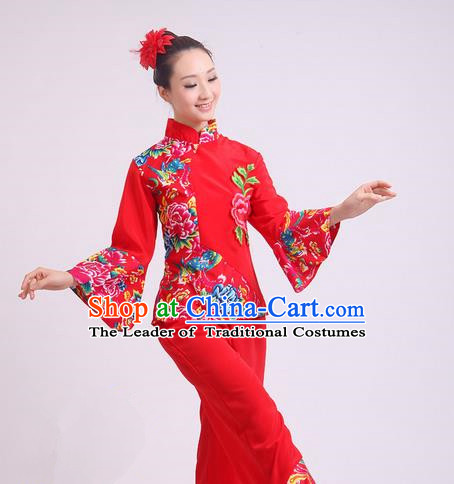 Traditional Chinese Yangge Fan Dancing Costume and Accessories