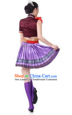 Traditional Chinese Miao Nationality Dancing Costume, Tujia Zu Female Folk Dance Ethnic Pleated Skirt, Chinese Tujia Minority Nationality Paillette Clothing for Women