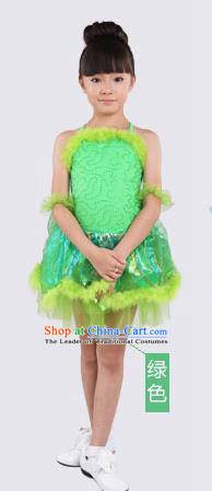 Top Compere Performance Catwalks Costume, Children Chorus Red Dress with Wings, Modern Dance Princess Short Green Bubble Dress for Girls Kids