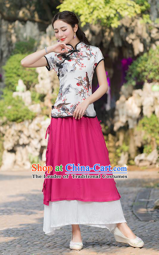 Traditional Ancient Chinese National Pleated Skirt Costume, Elegant Hanfu Chiffon Pink Long Dress, China Tang Suit National Minority Bust Skirt for Women
