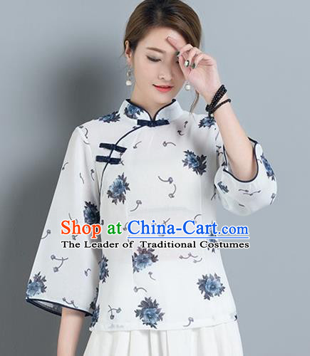 Traditional Chinese National Costume, Elegant Hanfu Stand Collar Slant Opening Shirt, China Tang Suit Republic of China Plated Buttons Chirpaur Blouse Cheong-sam Upper Outer Garment Qipao Shirts Clothing for Women