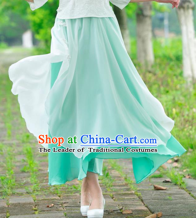 Traditional Ancient Chinese National Pleated Skirt Costume, Elegant Hanfu Chiffon Big Swing Long Dress, China Tang Dynasty Bust Skirt for Women