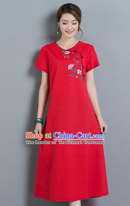 Traditional Ancient Chinese National Costume, Elegant Hanfu Mandarin Qipao Printing Red Dress, China Tang Suit Chirpaur Upper Outer Garment Elegant Dress Clothing for Women