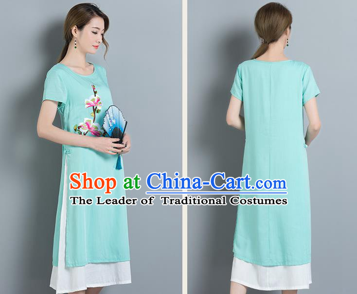 Traditional Ancient Chinese Young Women Cheongsam Dress Republic of China Tangsuit Stand Collar Blouse Dress Tang Suit Clothing for Women