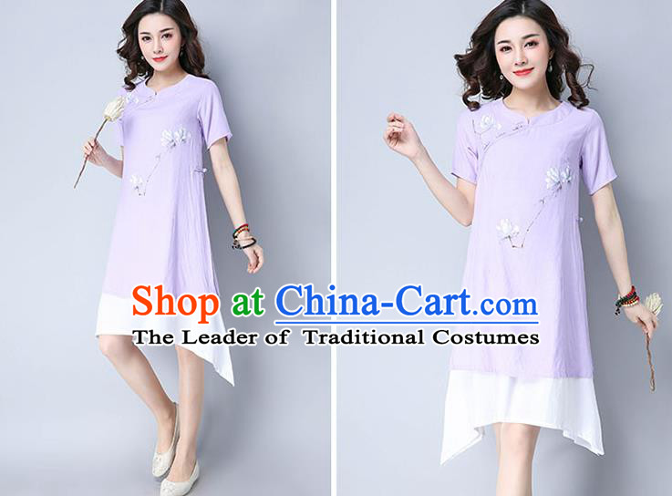 Traditional Ancient Chinese National Costume, Elegant Hanfu Mandarin Qipao Hand Painting Purple Dress, China Tang Suit Chirpaur Elegant Dress Clothing for Women