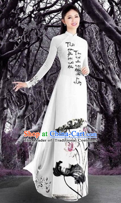 Womens Elegant Formal Vietnamese Traditional Oriental Style Ao Dai Dress  Gown
