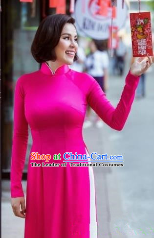 Top Grade Asian Vietnamese Traditional Dress, Vietnam National Dowager Ao  Dai Dress, Vietnam Wine Red Cheongsam and Pants Clothing for Woman