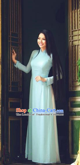 Top Grade Asian Vietnamese Traditional Dress, Vietnam National Princess Ao Dai Dress, Vietnam Blue Ao Dai Cheongsam Dress Clothing for Woman