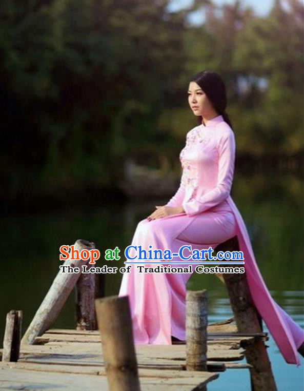 Top Grade Asian Vietnamese Traditional Dress, Vietnam National Queen Ao Dai  Dress, Vietnam Palace Royal Empress White Ao Dai Cheongsam Dress Clothing  for Woman