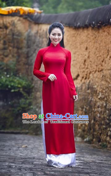 Traditional Vietnamese Ao Dai Qipao Dress with Black Loose Pants