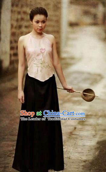 Traditional Top Grade Asian Vietnamese Costumes, Vietnam National Female Handmade Ao Dai Pink Bellyband for Women