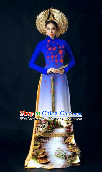 Traditional Top Grade Asian Vietnamese Costumes Dance Dress