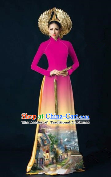 Traditional Top Grade Asian Vietnamese Costumes Dance Dress, Vietnam National Women Ao Dai Dress Printing View Rose Cheongsam Clothing