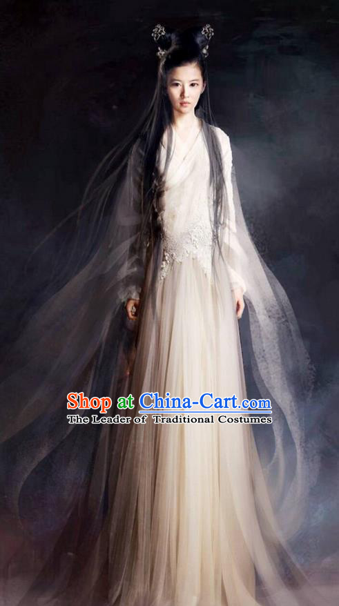 Traditional Chinese Ancient Shang Dynasty Fairy Peri Costume and Headwear, China Mythology Television Zhao Ge Ancient Swordsman Clothing Complete Set for Women