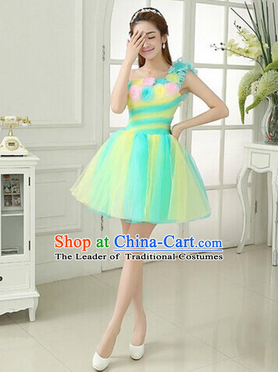 Top Grade Classic Stage Performance Chorus Singing Group Dance Costumes, Chorus Competition Costume, Compere Green Bubble Dress for Women