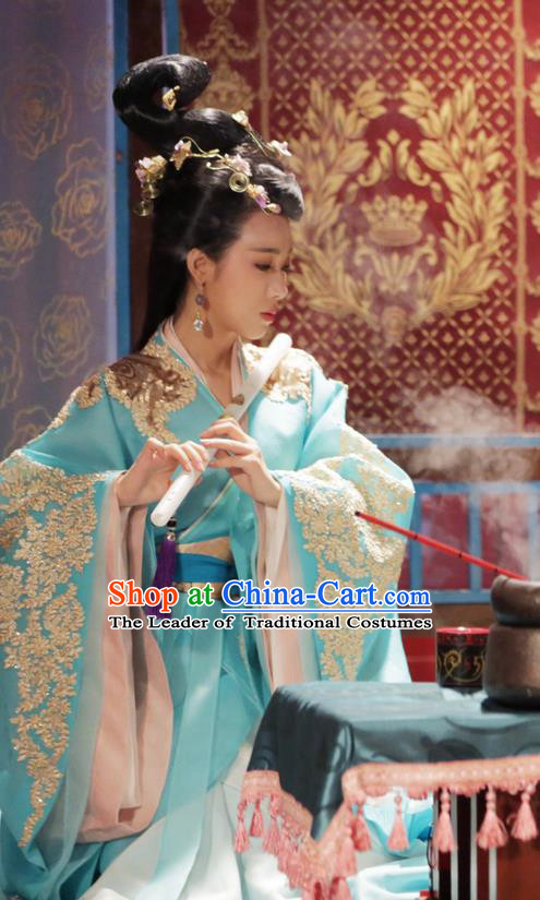 Traditional Chinese Ancient Warring States Time Imperial Concubine Embroidered Costume, China Television Song of Phoenix Imperial Consort Hanfu Dance Clothing and Headwear Complete Set