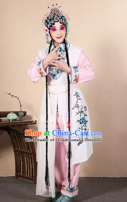 Traditional Chinese Beijing Opera Shaoxing Opera Young Female White Vest Clothing Complete Set, China Peking Opera Diva Role Hua Tan Costume Embroidered Opera Costumes