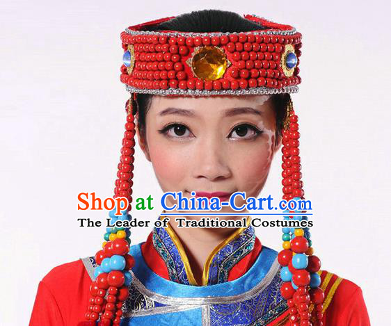 Traditional Chinese Mongol Nationality Dance Headwear, Mongols Female Folk Dance Hair Accessories, Chinese Mongolian Minority Princess Hat for Women