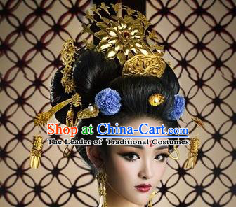 Traditional Chinese Ancient Classical Handmade Tang Dynasty Imperial Consort Hairpin Hair Jewelry Accessories Hanfu Classical Palace Combs Hair Sticks Complete Set for Women