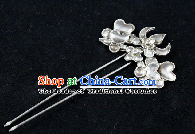 Traditional Handmade Chinese Ancient Classical Miao Sliver Hair Accessories Step Shake Barrettes Hair Sticks for Women
