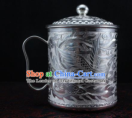 Traditional Chinese Miao Nationality Accessories Teacup, Hmong Ethnic Pure Sliver Cup