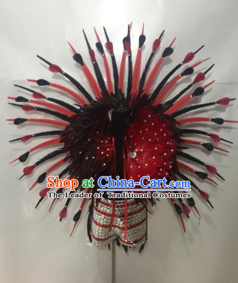 Top Compere Performance Catwalks Costume Children Chorus Red Dress with Wings Modern Dance Princess Short Red Bubble Dress for Girls Kids