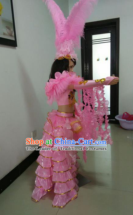 Top Compere Performance Catwalks Costume Children Chorus Red Dress with Wings Modern Dance Princess Short Red Bubble Dress for Girls Kids