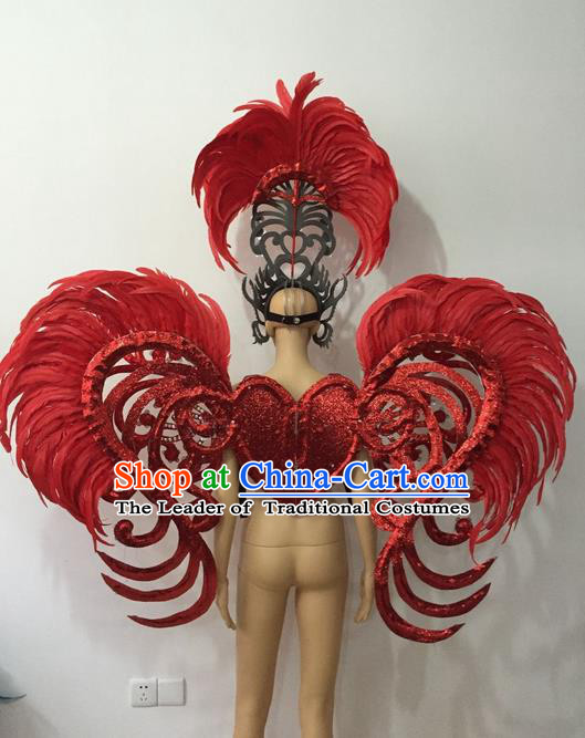 Top Compere Performance Catwalks Costume Children Chorus Red Dress with Wings Modern Dance Princess Short Red Bubble Dress for Girls Kids
