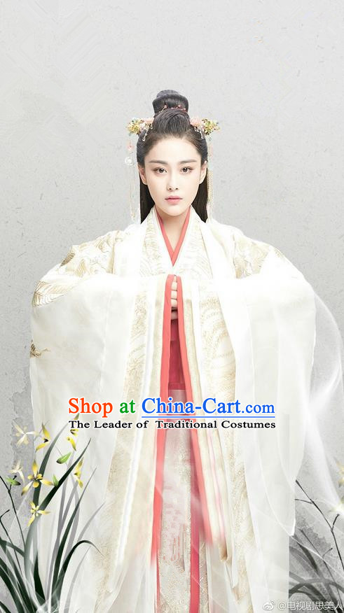 Traditional Chinese Ancient Warring States Time Imperial Consort Costumes, Song of Phoenix Chu State Princess Hanfu Clothing and Handmade Headpiece Complete Set for Women