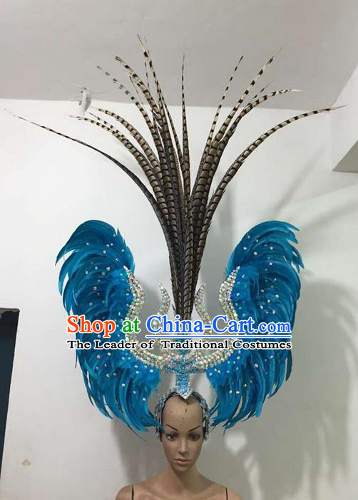 Top Grade Brazilian Rio Carnival Samba Dance Feathers Hair Accessories Deluxe Headpiece, Halloween Parade Feather Decorations Headwear for Women