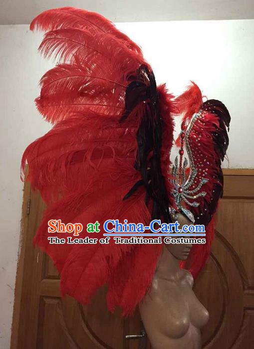 Top Compere Performance Catwalks Costume Children Chorus Red Dress with Wings Modern Dance Princess Short Red Bubble Dress for Girls Kids