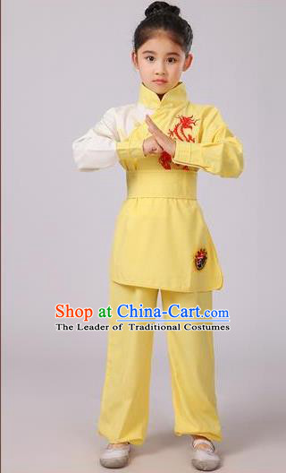 Top Grade Chinese Ancient Martial Arts Costume, Children Taiji Kung fu Yellow Clothing for Kids