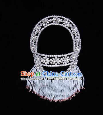 Chinese Ancient Peking Opera Head Accessories Young Lady Diva White Hairpins Back Temples Curtain, Traditional Chinese Beijing Opera Hua Tan Hair Clasp Head-ornaments