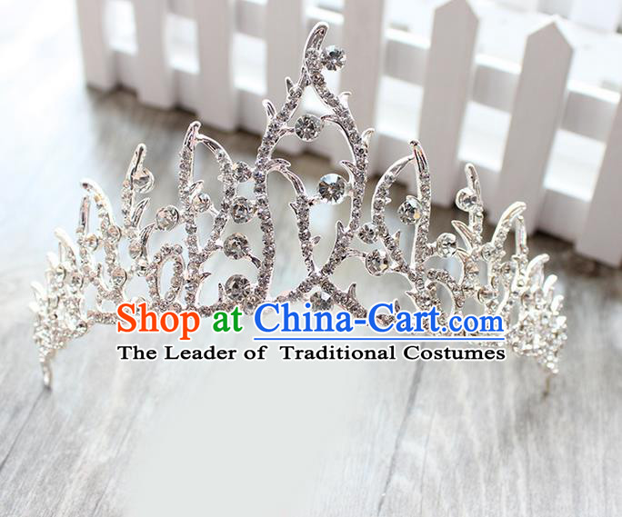 Top Grade Handmade Wedding Bride Hair Accessories, Traditional Baroque Queen Royal Crown Wedding Headpiece for Women