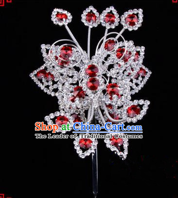 Chinese Ancient Peking Opera Head Accessories Diva Crystal Butterfly Hairpins Red Step Shake, Traditional Chinese Beijing Opera Princess Hua Tan Hair Clasp Head-ornaments